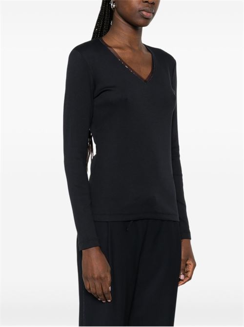 T-shirt donna nera manica lunga con scollo a V Fabiana Filippi | JED266F134L9075146